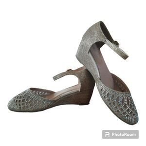 Link Sparkle Glitter Jeweled Wedge Heel Sandals
